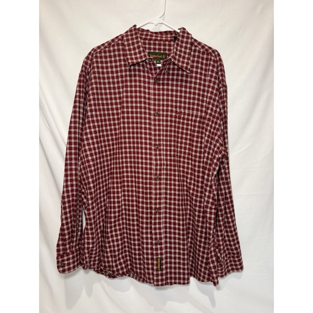 Vintage Timberland Men's XL Red Plaid Flannel Button Down Shirt Hong Kong